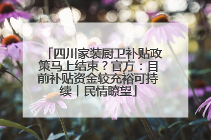 四川家装厨卫补贴政策马上结束？官方：目前补贴资金较充裕可持续丨民情瞭望