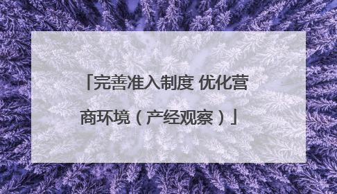 完善准入制度 优化营商环境（产经观察）