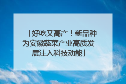 好吃又高产！新品种为安徽蔬菜产业高质发展注入科技动能